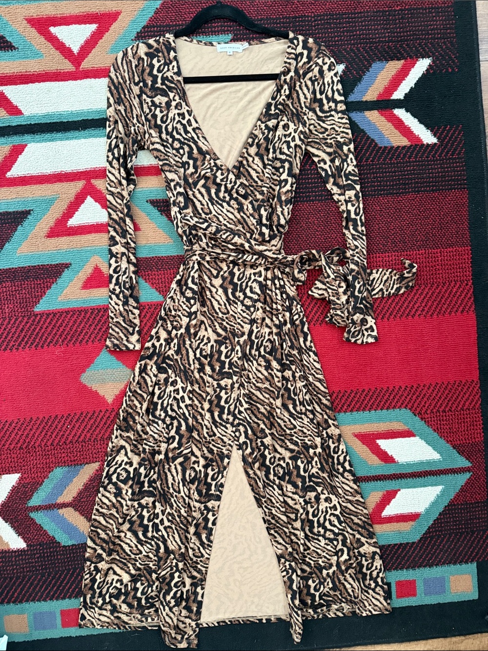 Good American Brown and Black Animal Print Wrap Maxi Dress